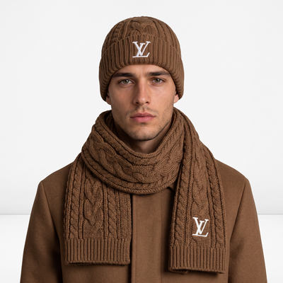 🤎 Louis Vuitton Cable Knit Beanie & Scarf Set – Timeless Winter Luxury ❄️