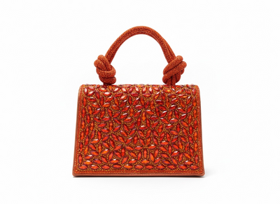 CRYSTAL EMBELLISHED MINI TOP HANDLE BAG – Burnt Orange 🔥✨ | Evening Statement Piece
