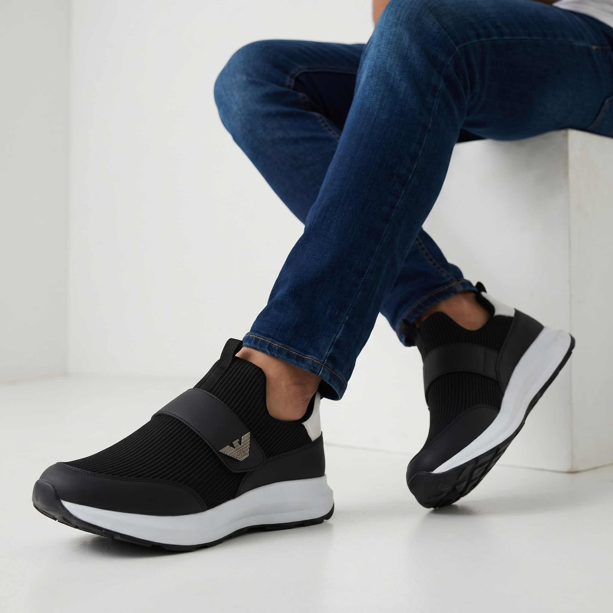 Emporio Armani Ribbed Slip-On Sneakers ⚫⚪