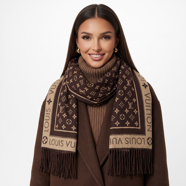 Louis Vuitton Monogram Cashmere Blend Scarf Brown Classic Design