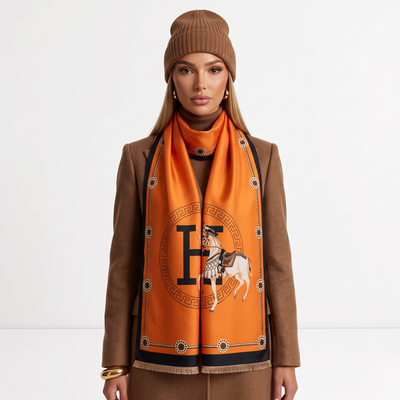 Hermès Iconic Horse Silk Scarf – Orange Statement Edition 🐎🧡