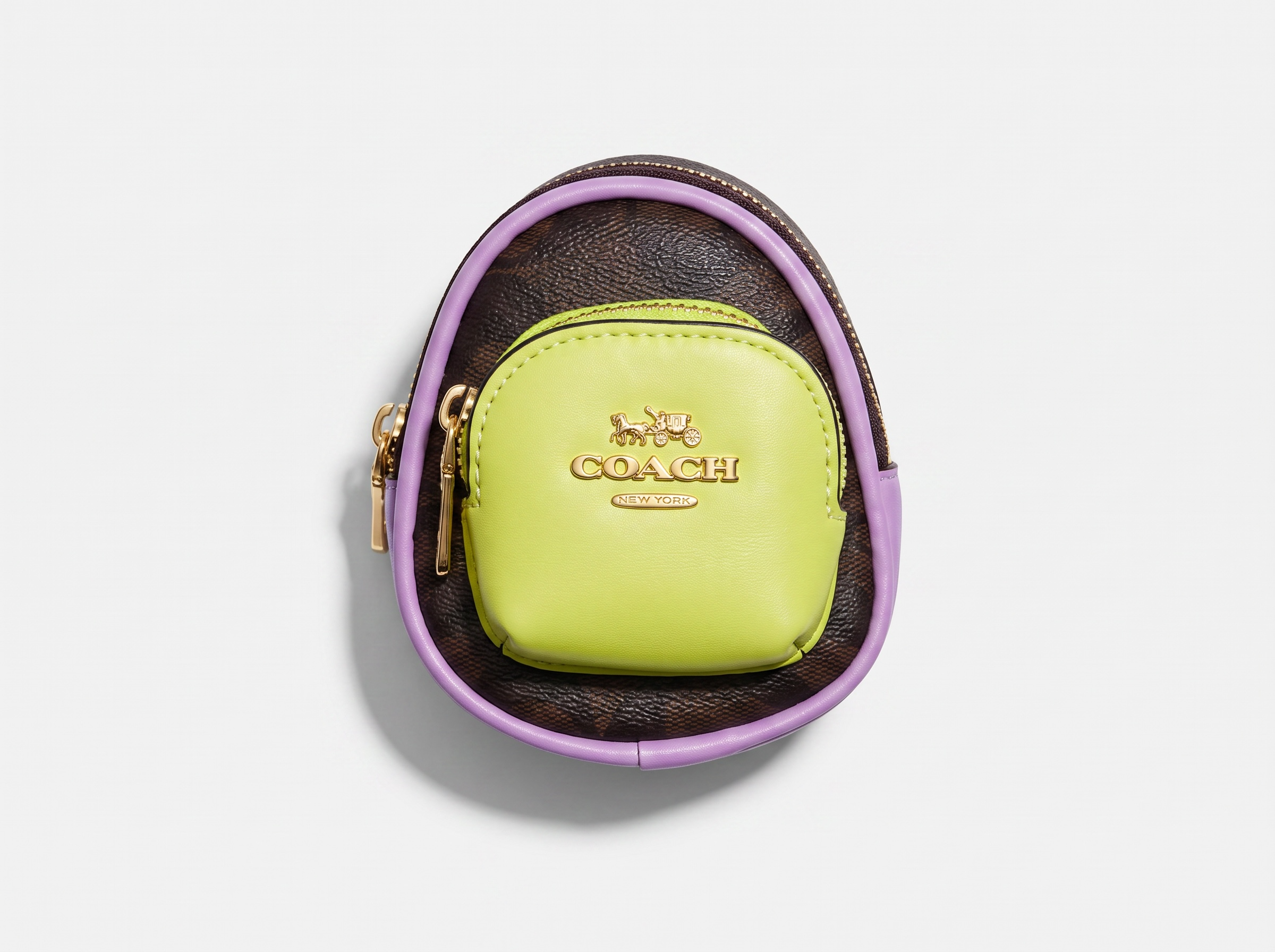 💚💜 Coach Mini Backpack Keychain – Lime Green & Purple Edition
