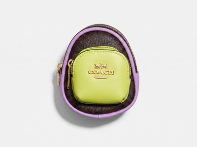 💚💜 Coach Mini Backpack Keychain – Lime Green & Purple Edition