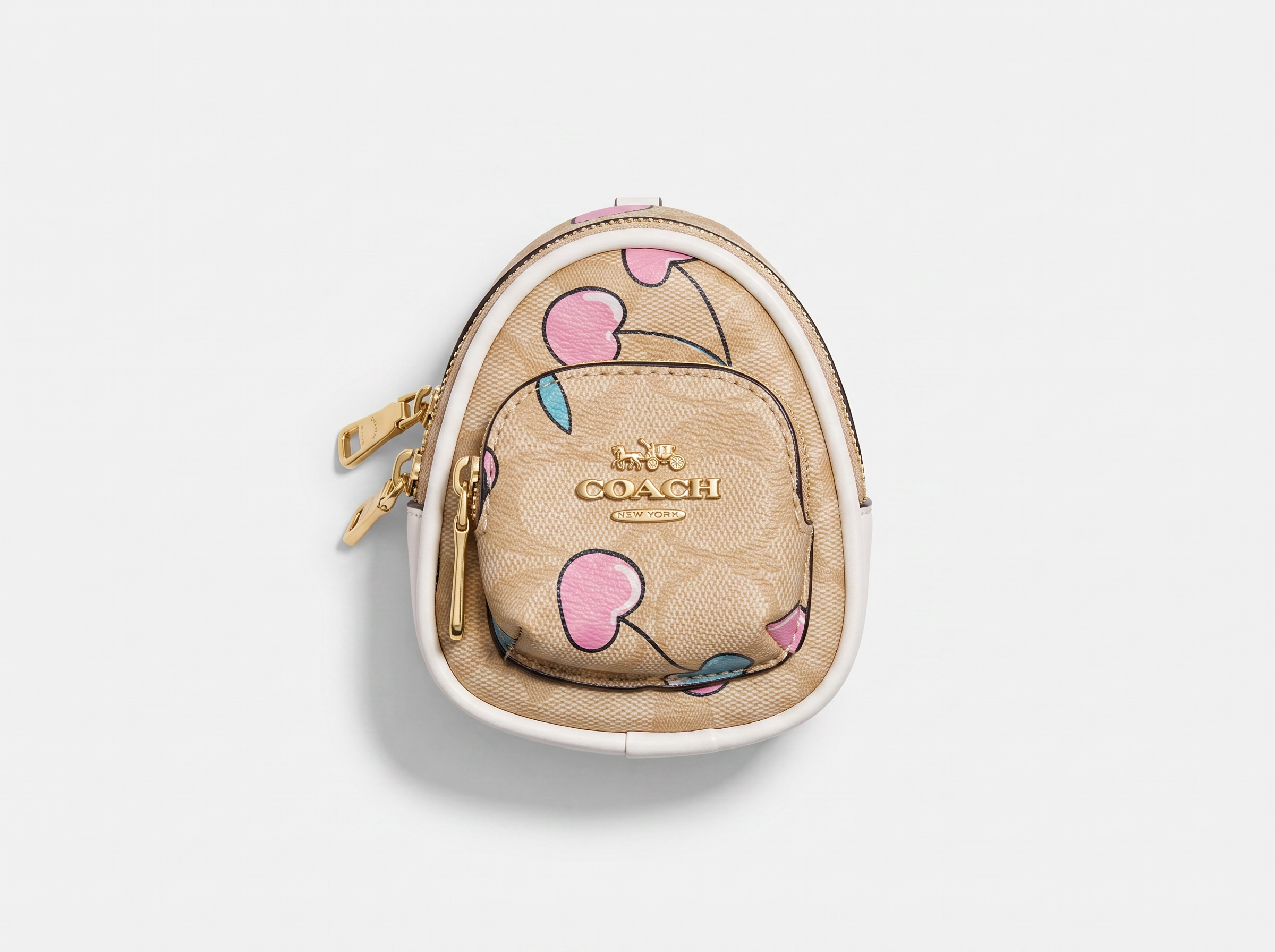 🌸 Coach Mini Backpack Keychain – Signature Canvas with Pastel Print