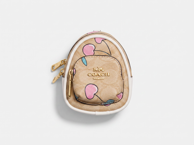 🌸 Coach Mini Backpack Keychain – Signature Canvas with Pastel Print