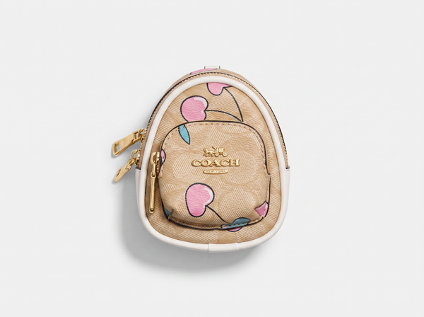 🌸 Coach Mini Backpack Keychain – Signature Canvas with Pastel Print