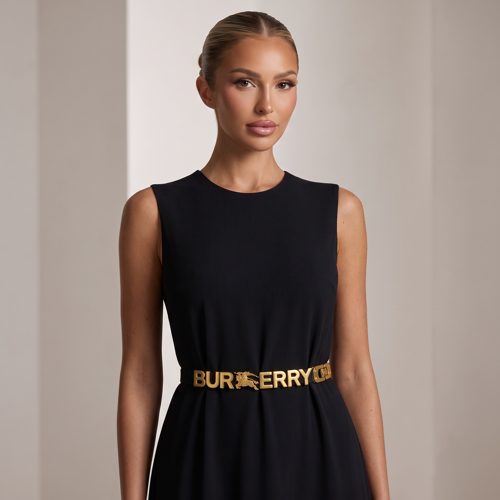 🧷 Burberry Elastic Belt with Gold Logo – Black