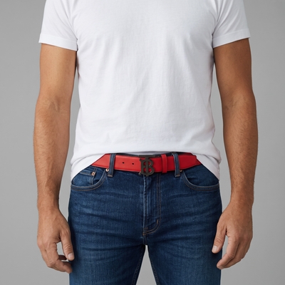 ❤️✨ Burberry B Buckle Leather Belt Red 110cm 🖤