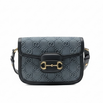 Gucci Horsebit 1955 Denim Monogram Shoulder Bag – Iconic Elegance