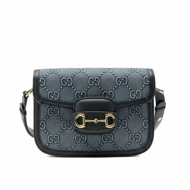 💙 Gucci Horsebit 1955 Denim Monogram Shoulder Bag – Iconic Elegance