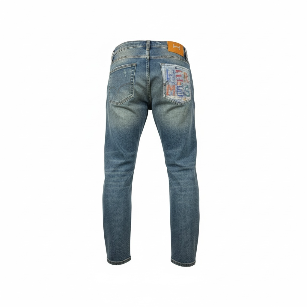 🧵 HERMÈS Embroidered Denim Jeans – Classic Craft, Playful Luxury 🎨