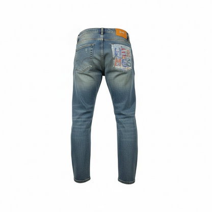🧵 HERMÈS Embroidered Denim Jeans – Classic Craft, Playful Luxury 🎨
