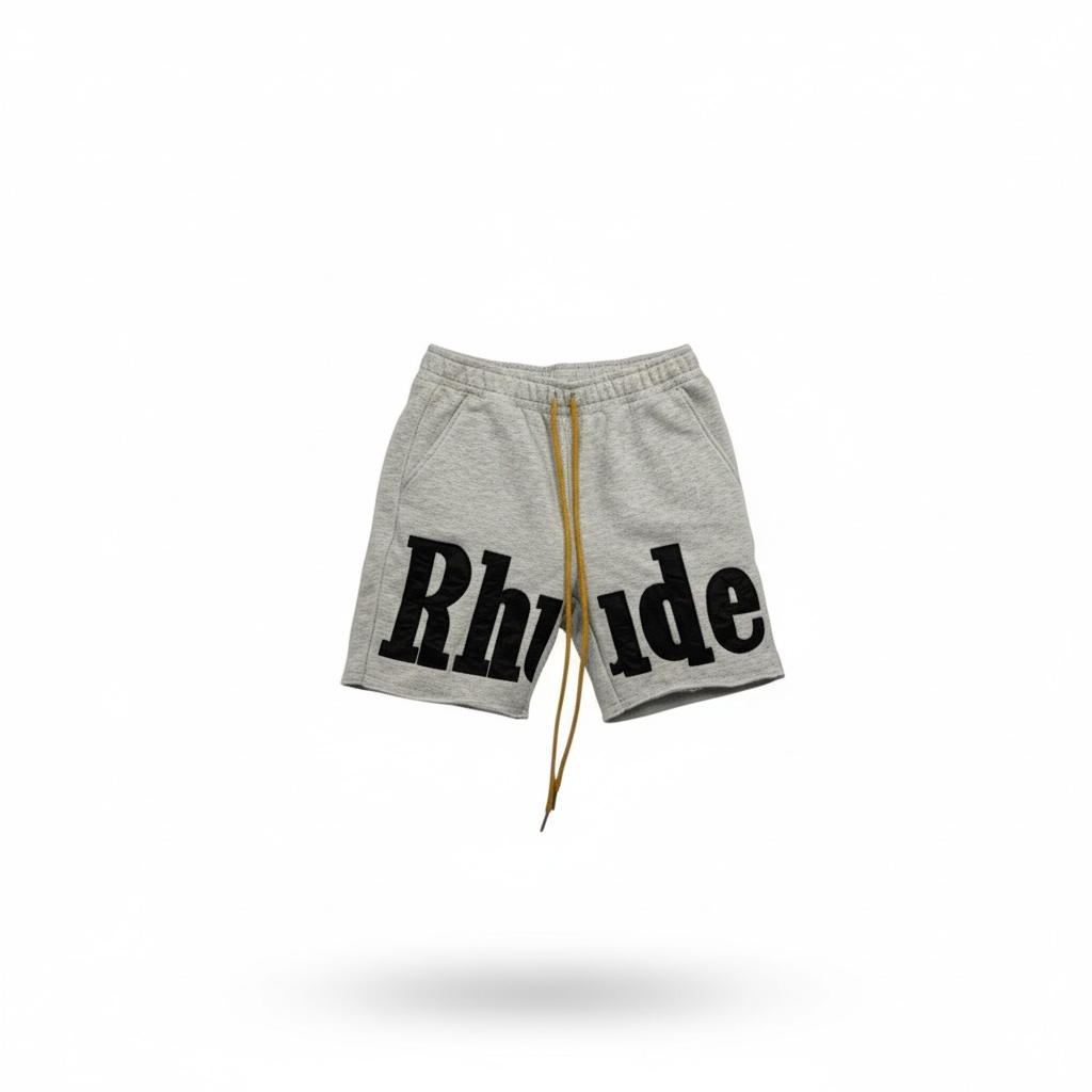 Rhude Classic Fleece Shorts – Heather Grey with Bold Logo