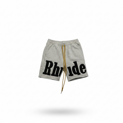 Rhude Classic Fleece Shorts – Heather Grey with Bold Logo