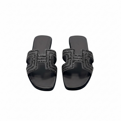 Hermès H-Style Glitter Slippers– Elegant gray Summer Slides with Box ✨