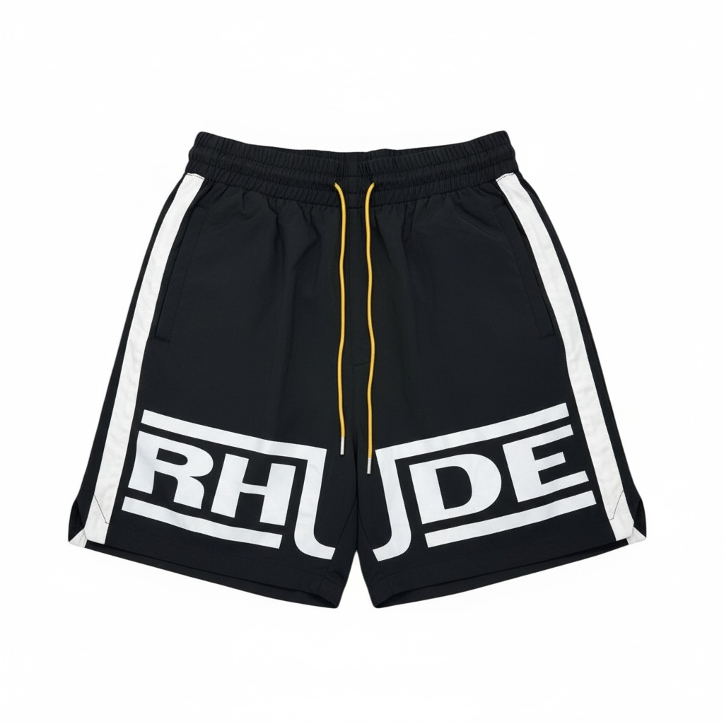 Rhude Logo Swim Shorts – Black & White Street Edition ⚫⚪