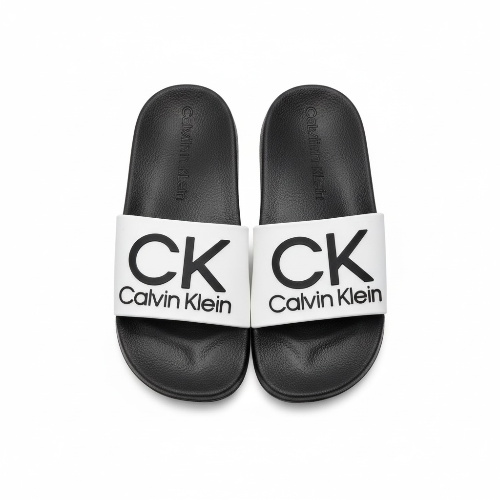 Calvin Klein CK Logo Slides – Black & White 🖤🤍