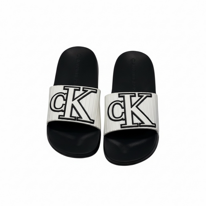 Calvin Klein Jeans Embossed CK Slides – Ivory & Black 🤍🖤