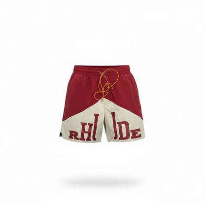 Rhude Panel Logo Swim Shorts – Red & Cream Edition ❤️