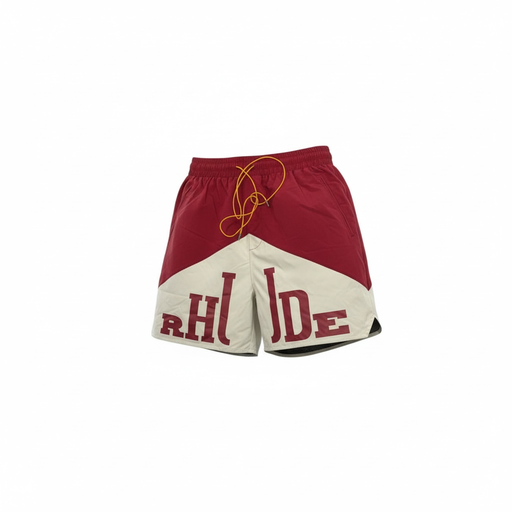 Rhude Panel Logo Swim Shorts – Red & Cream Edition ❤️