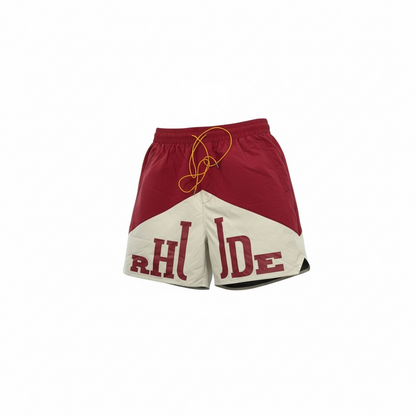 Rhude Panel Logo Swim Shorts – Red & Cream Edition ❤️