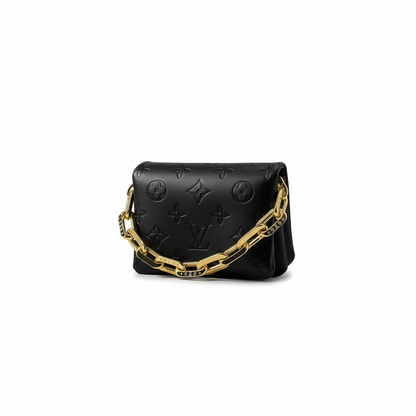 Louis Vuitton mini Black Monogram Leather Bag with Gold Chain ✨