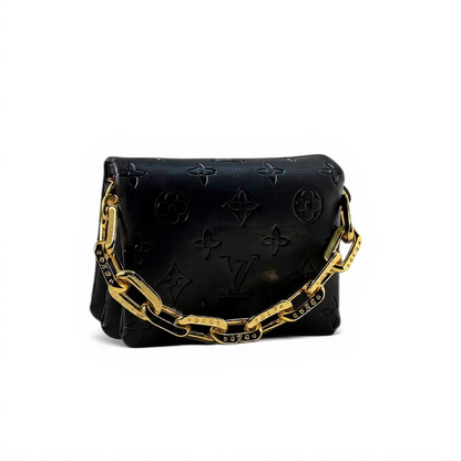 Louis Vuitton mini Black Monogram Leather Bag with Gold Chain ✨