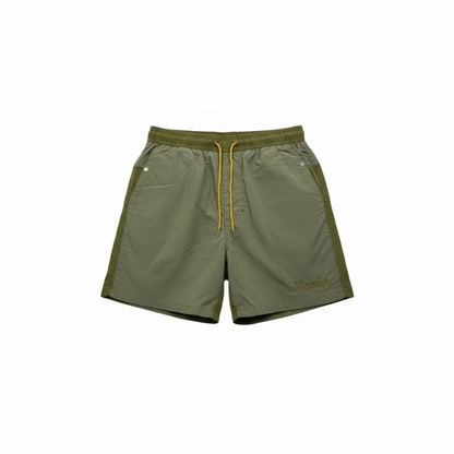 Rhude Olive Green Panel Swim Shorts – Urban Jungle Vibes 🌿💛