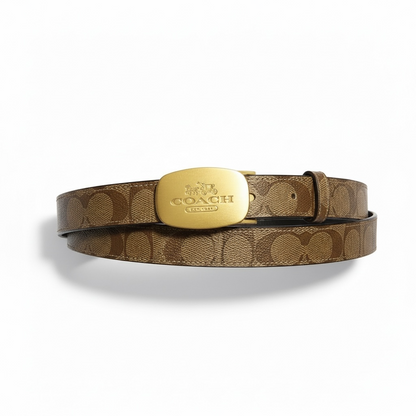 Coach Signature Logo Belt – Brown & Gold Buckle ✨