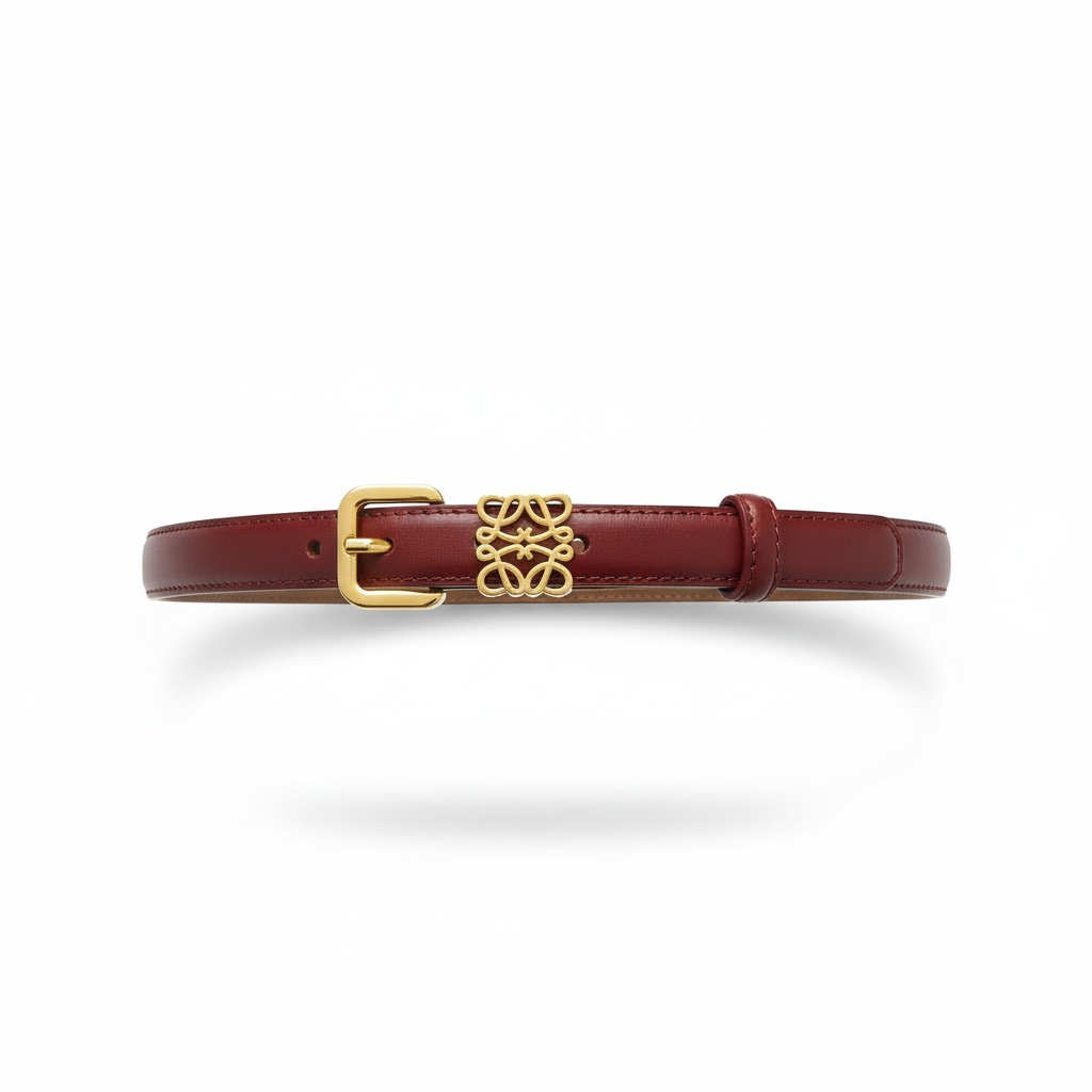 Loewe Anagram Leather Belt – Burgundy with Gold Buckle 🍷✨
