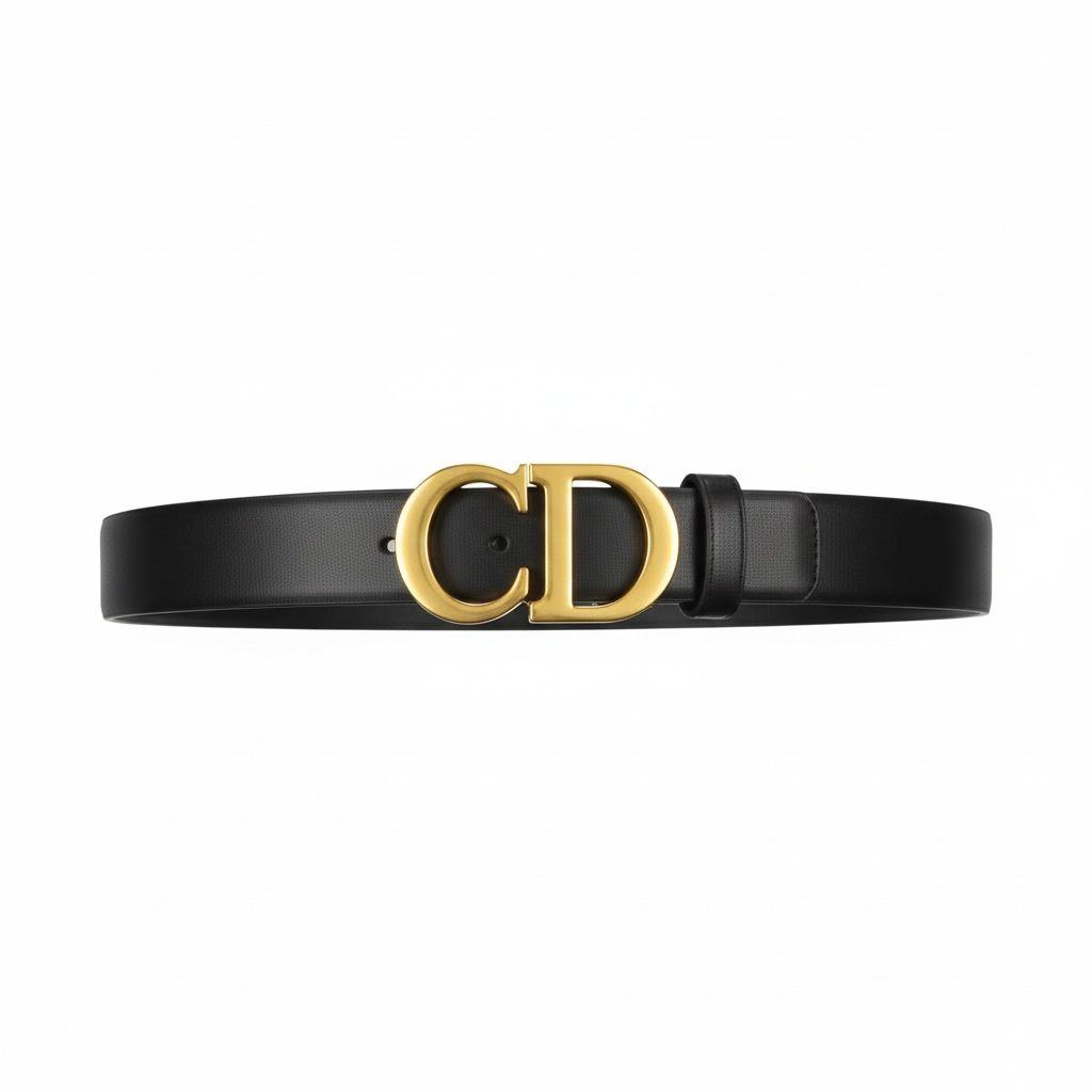 Dior CD Icon Leather Belt – Black with Gold Buckle 🖤✨