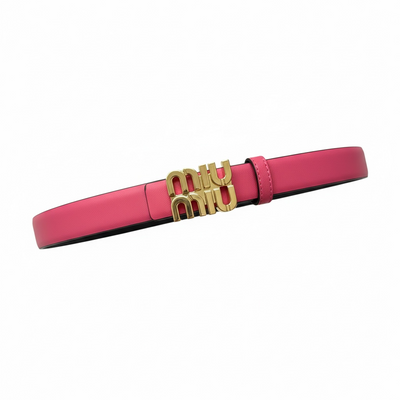 Miu Miu Logo Leather Belt – Pink with Gold Buckle 💖✨