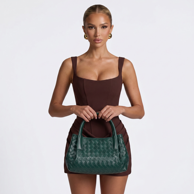Bottega Veneta Mini Intrecciato Tote – Emerald Green 💚✨ | Woven Leather Bag + Matching Pouch