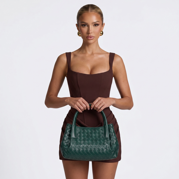 Bottega Veneta Mini Intrecciato Tote – Emerald Green 💚✨ | Woven Leather Bag + Matching Pouch
