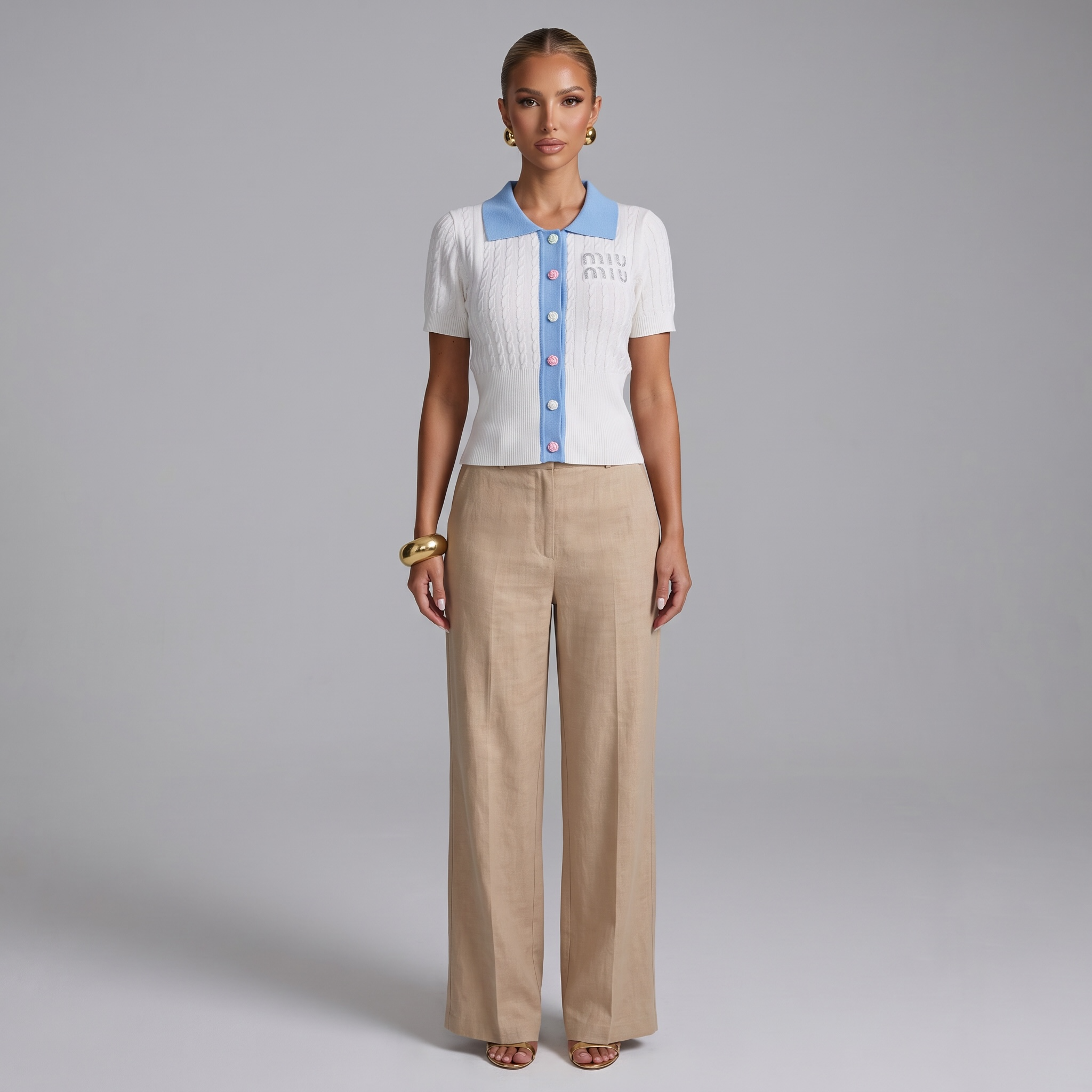 🩵 Miu Miu Cable Knit Polo Top | One Size