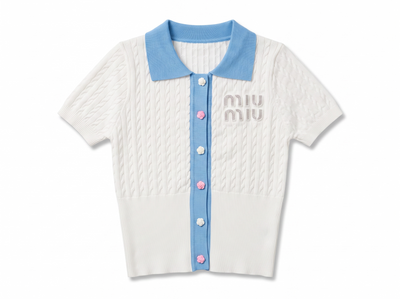 🩵 Miu Miu Cable Knit Polo Top | One Size