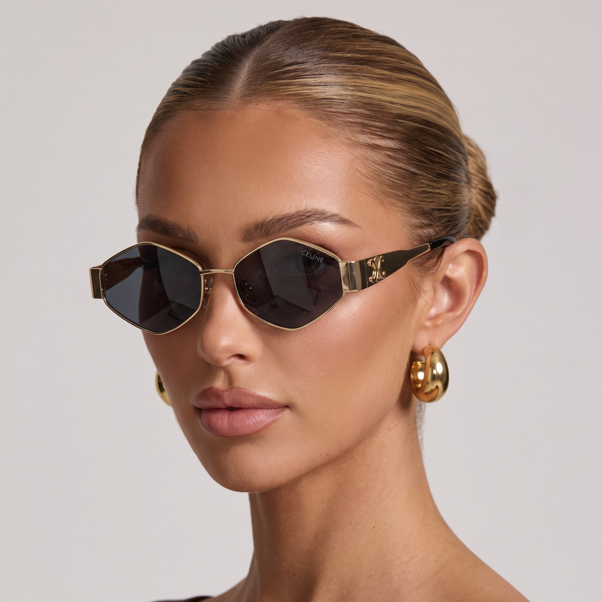 Celine Luxury Geometric Sunglasses – Gold Metal Frame with Black Lenses ✨🕶️