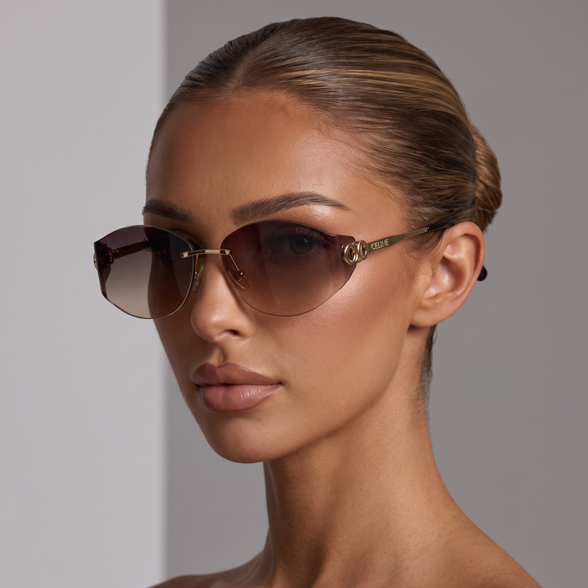 ✨ CELINE Rimless Gradient Sunglasses – Gold Metal Frame | Luxury Designer Eyewear ✨