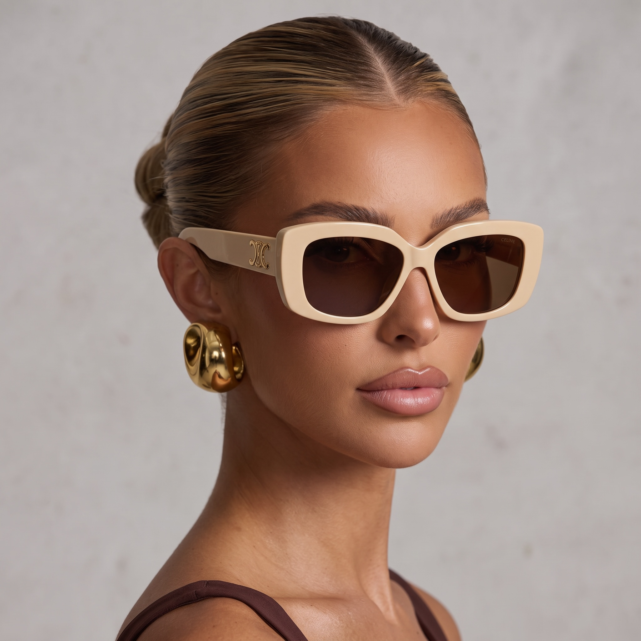 Celine Triomphe Sunglasses – Beige Frame with Brown Lenses