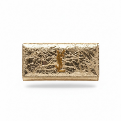 Saint Laurent Gold YSL Wallet – Crinkled Metallic Leather ✨💛