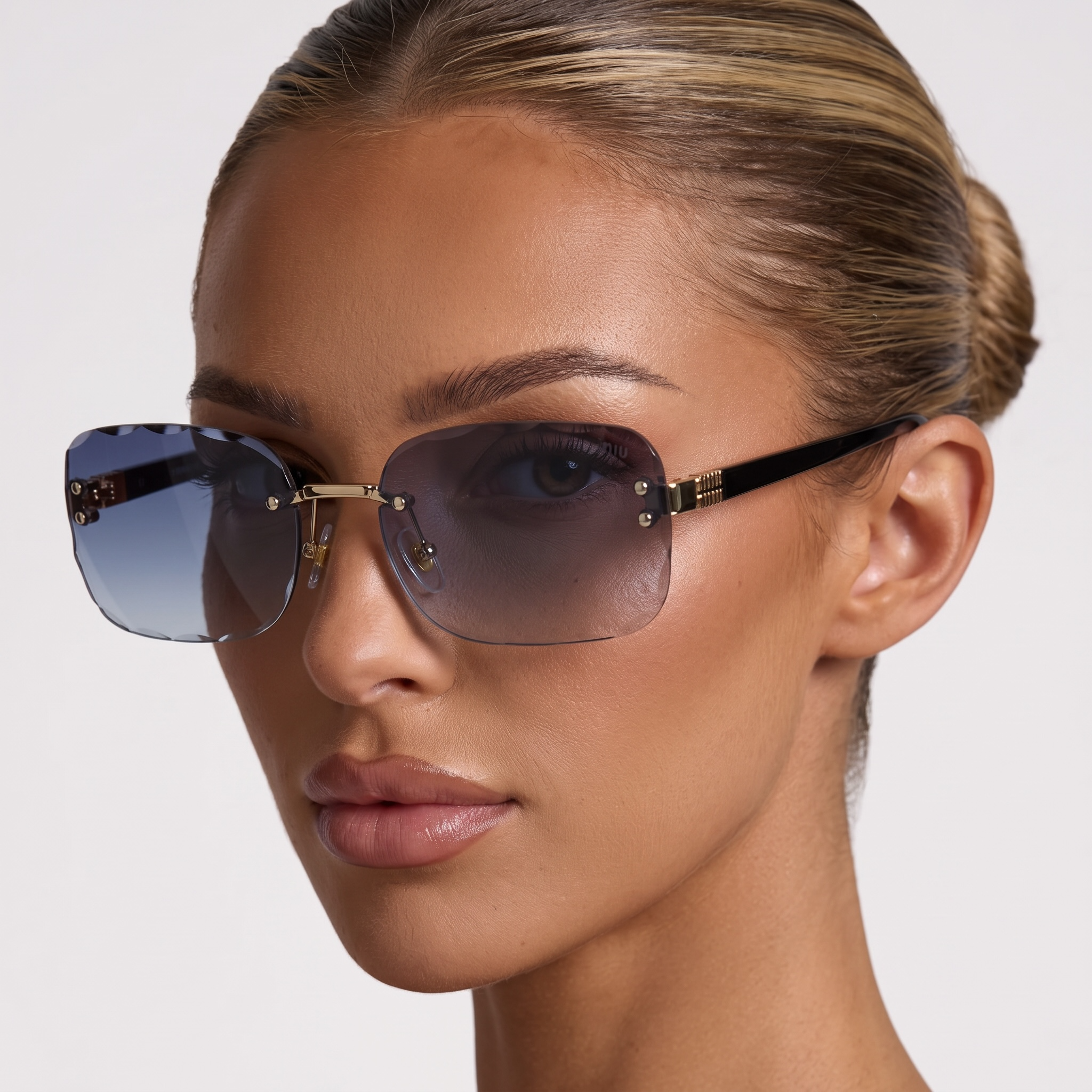 Miu Miu Luxury Rimless Geometric Sunglasses – Premium Black & Gold UV400 🖤✨