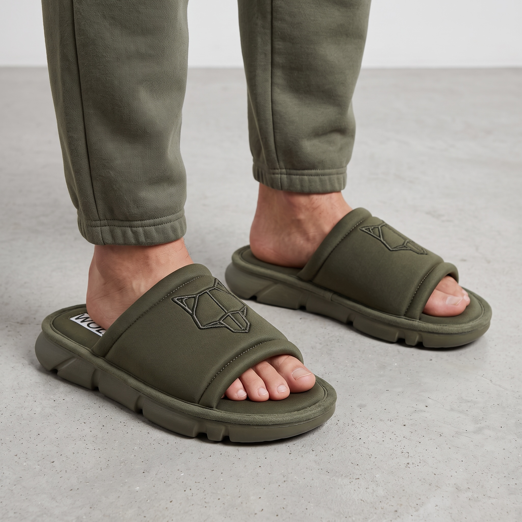 NAKED WOLFE Olive Green Chunky Slide – Bold Streetwear Comfort & Premium Design 👟🔥