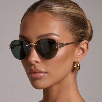 🕶️ Miu Miu Rimless Green Lens Sunglasses – Luxury Gold Edition ✨