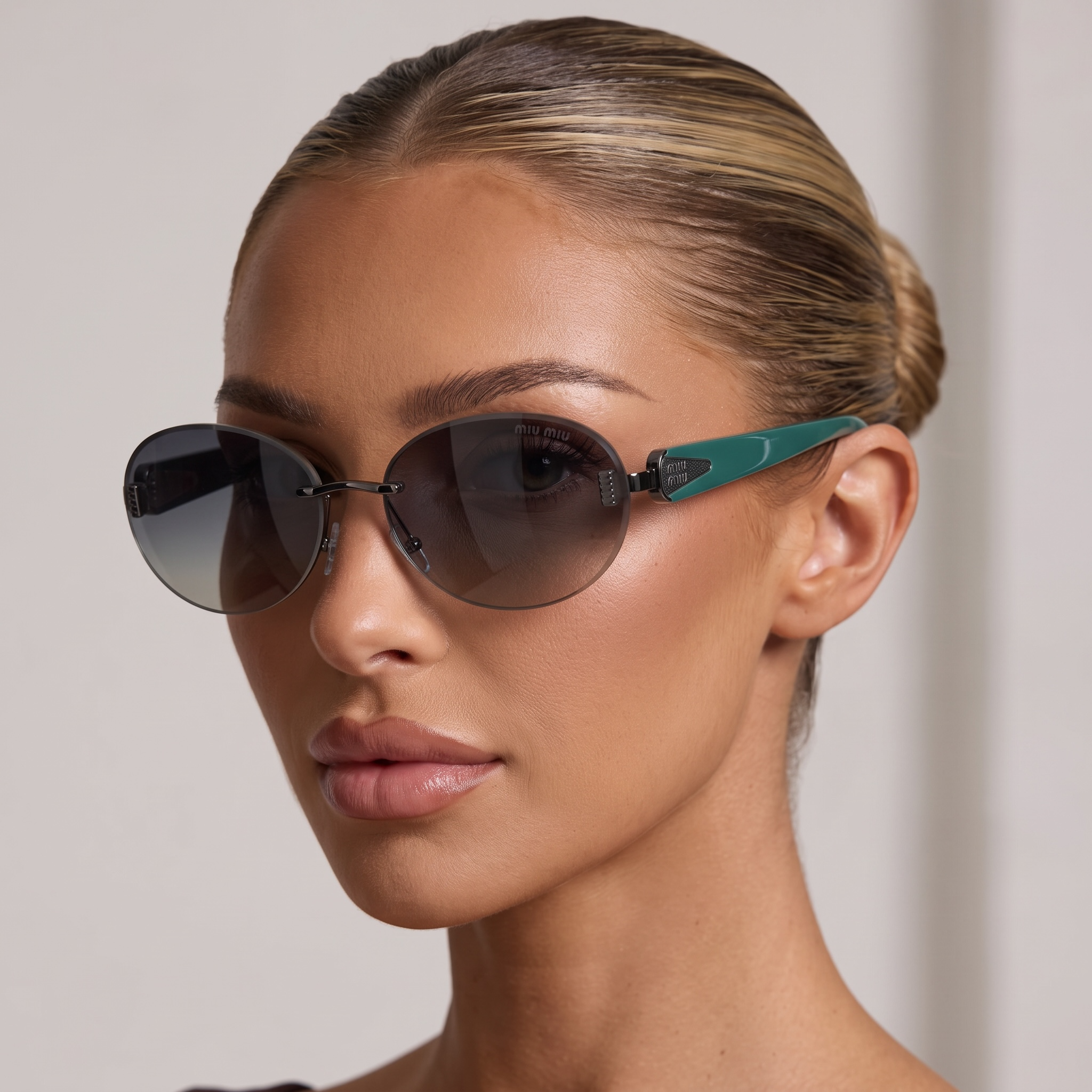 Miu Miu Elegant Oval Rimless Sunglasses 💚✨ Luxury Gradient Fashion Shades