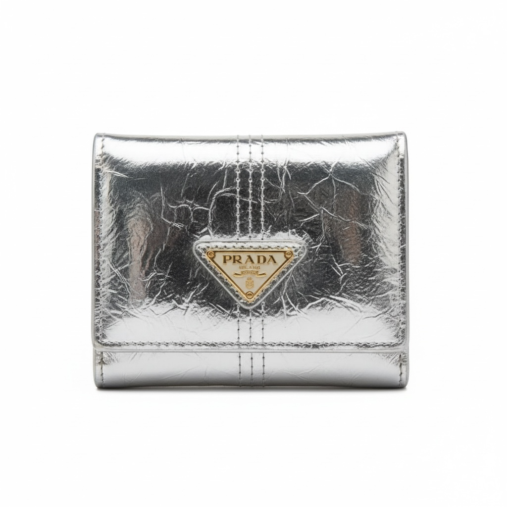 Prada Silver Metallic Compact Wallet 🤍✨