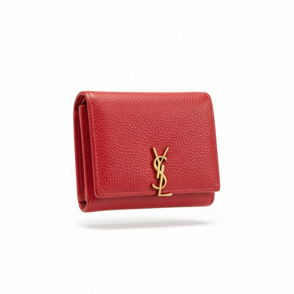 Yves Saint Laurent Red Pebbled Leather Compact Wallet ❤️✨
