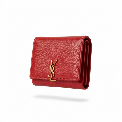 Yves Saint Laurent Red Pebbled Leather Compact Wallet ❤️✨