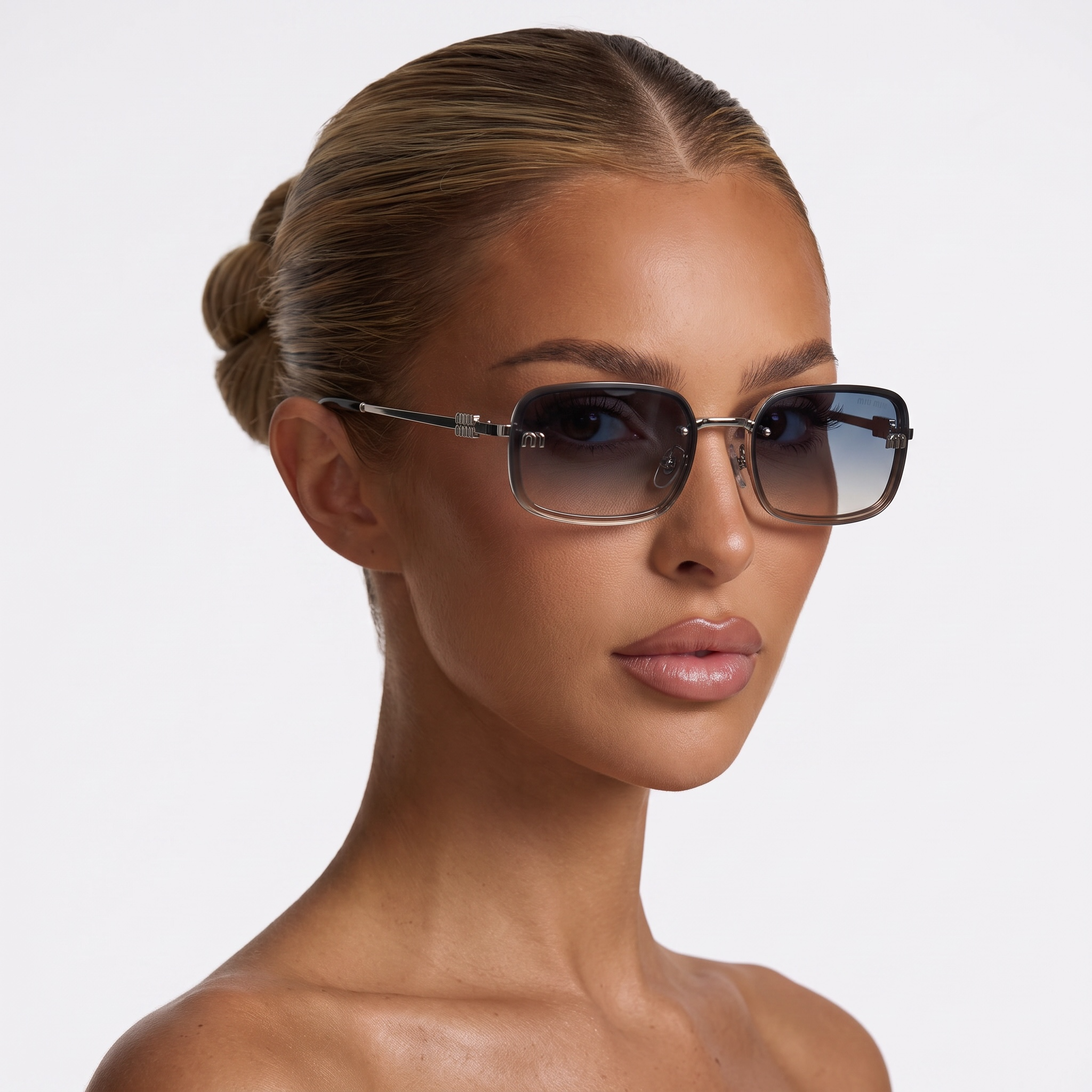 🕶️ Miu Miu Luxury Rectangular Sunglasses – Brown Gradient Lenses | Iconic Logo Temples