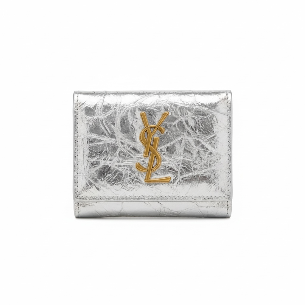 Yves Saint Laurent Silver Metallic Compact Wallet ✨🩶