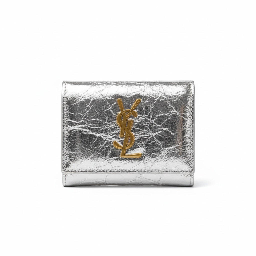 Yves Saint Laurent Silver Metallic Compact Wallet ✨🩶